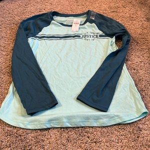 NWT Justice long sleeve mint green and blue shirt size 12 no flaws